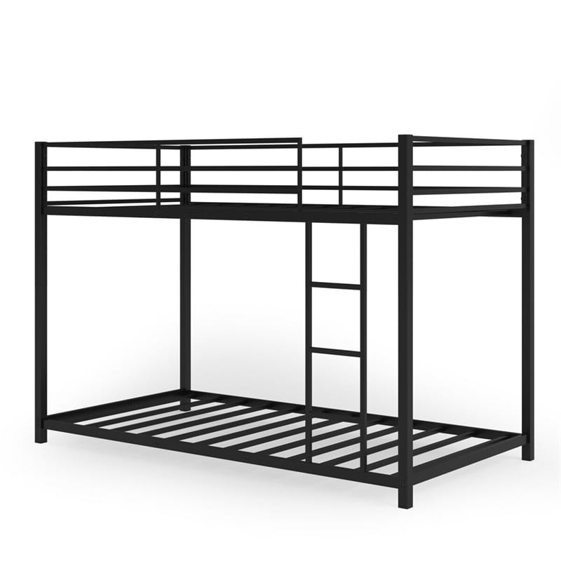 Twin Over Twin Metal Bunk Bed, Heavy Duty Space Saving Low Profile Bunk Bed Frame with Safety Guardrail & Ladder for Kids Adults Dorm Bedroom