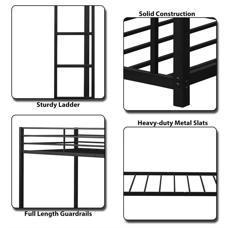 Twin Over Twin Metal Bunk Bed, Heavy Duty Space Saving Low Profile Bunk Bed Frame with Safety Guardrail & Ladder for Kids Adults Dorm Bedroom