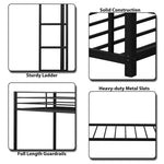 Twin Over Twin Metal Bunk Bed, Heavy Duty Space Saving Low Profile Bunk Bed Frame with Safety Guardrail & Ladder for Kids Adults Dorm Bedroom