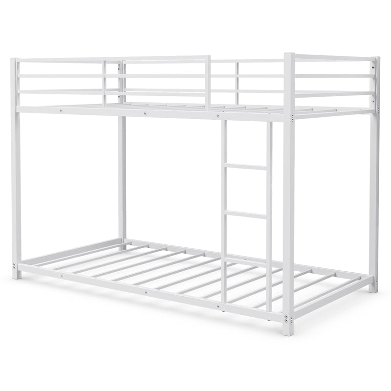 Twin Over Twin Metal Bunk Bed, Heavy Duty Space Saving Low Profile Bunk Bed Frame with Safety Guardrail & Ladder for Kids Adults Dorm Bedroom