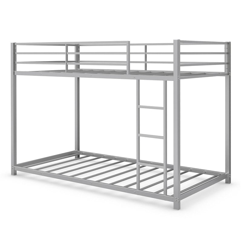 Twin Over Twin Metal Bunk Bed, Heavy Duty Space Saving Low Profile Bunk Bed Frame with Safety Guardrail & Ladder for Kids Adults Dorm Bedroom