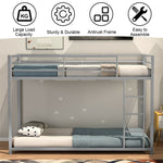 Twin Over Twin Metal Bunk Bed, Heavy Duty Space Saving Low Profile Bunk Bed Frame with Safety Guardrail & Ladder for Kids Adults Dorm Bedroom