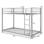 Twin Over Twin Metal Bunk Bed, Heavy Duty Space Saving Low Profile Bunk Bed Frame with Safety Guardrail & Ladder for Kids Adults Dorm Bedroom