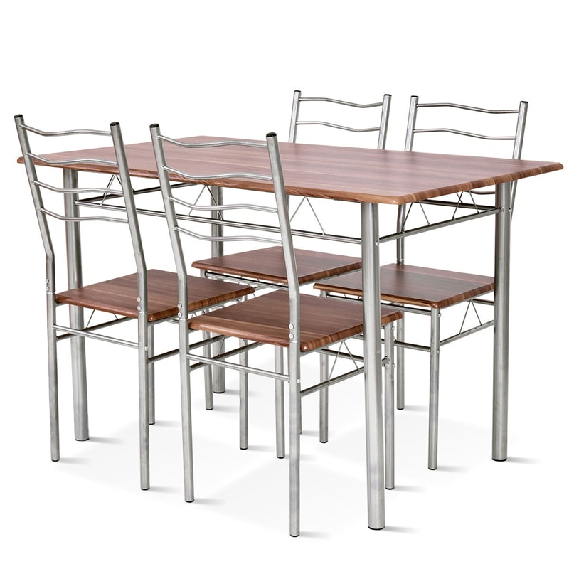 Modern 5 Piece Dining Table Set Metal Frame Wood Kitchen Breakfast Furniture with 4 Chairs