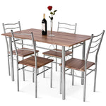 Modern 5 Piece Dining Table Set Metal Frame Wood Kitchen Breakfast Furniture with 4 Chairs