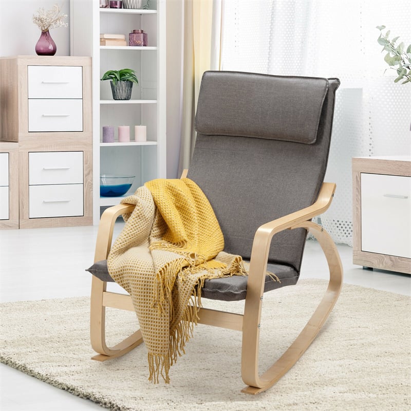 Modern Bentwood Rocking Chair Relax Rocker Lounge Chair with Removable Upholstered Cushion