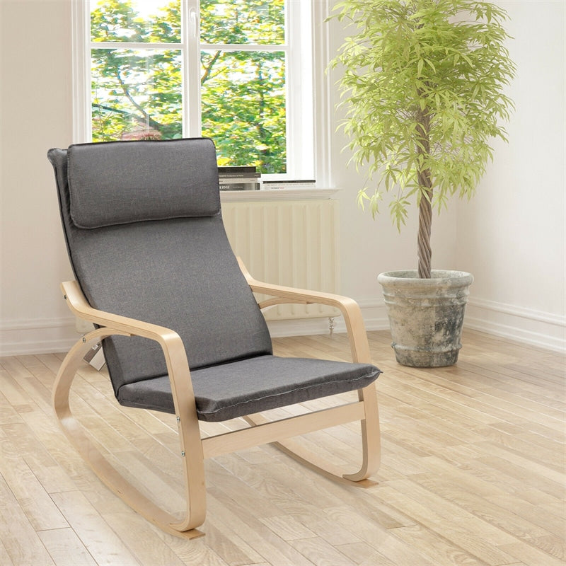 Modern Bentwood Rocking Chair Relax Rocker Lounge Chair with Removable Upholstered Cushion