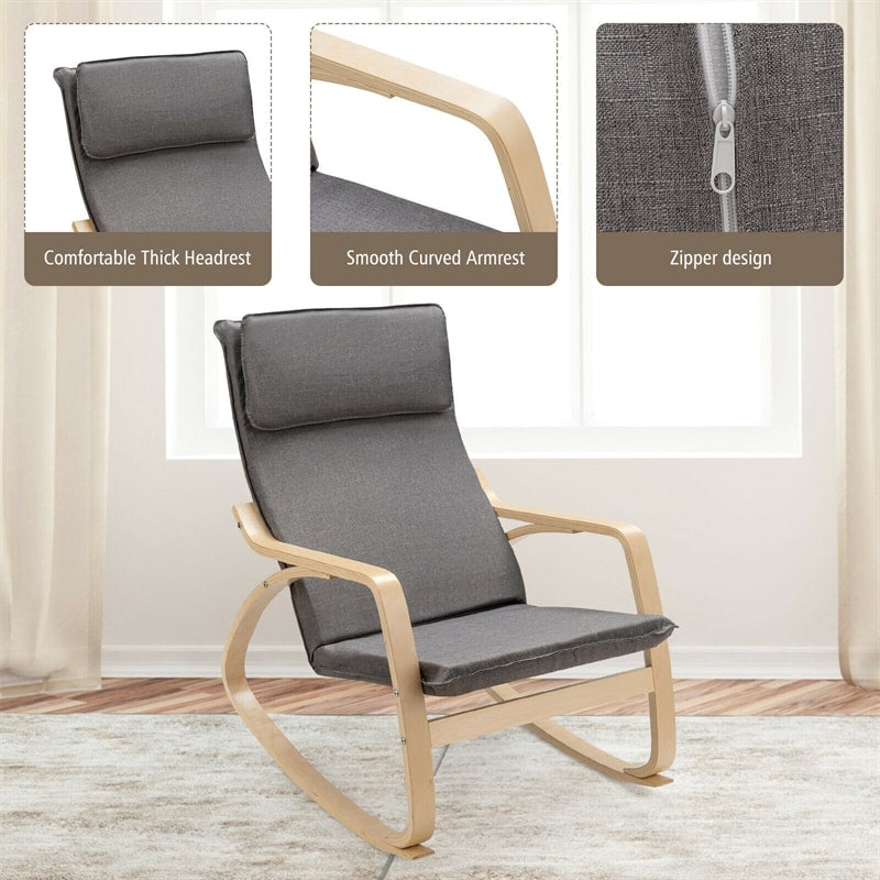 Modern Bentwood Rocking Chair Relax Rocker Lounge Chair with Removable Upholstered Cushion