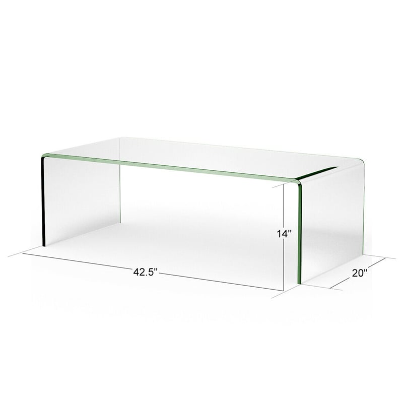 Glass Coffee Table, 42" x 19.7" Clear Tempered Glass End Table Waterfall Table with Rounded Edges, Modern Accent Table for Living Room Home Furniture