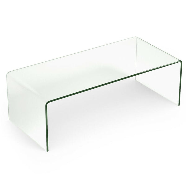 Glass Coffee Table, 42" x 19.7" Clear Tempered Glass End Table Waterfall Table with Rounded Edges, Modern Accent Table for Living Room Home Furniture