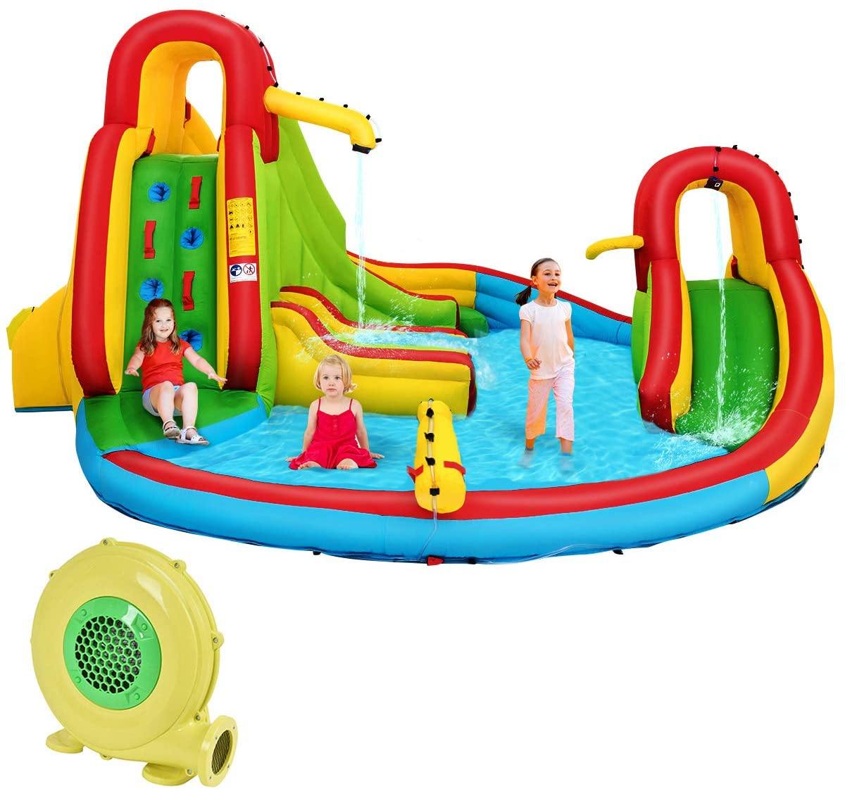 Inflatable Water Slide Bounce House with Climbing Wall and Pool - Bestoutdor