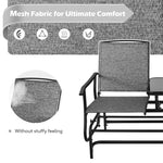 2-Person Outdoor Double Glider Chair Patio Rocking Loveseat with Center Tempered Glass Table, Steel Frame & Breathable Mesh Fabric for Porch