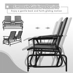 2-Person Outdoor Double Glider Chair Patio Rocking Loveseat with Center Tempered Glass Table, Steel Frame & Breathable Mesh Fabric for Porch