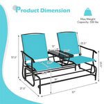 2-Person Outdoor Double Glider Chair Patio Rocking Loveseat with Center Tempered Glass Table, Steel Frame & Breathable Mesh Fabric for Porch