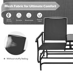 2-Person Outdoor Double Glider Chair Patio Rocking Loveseat with Center Tempered Glass Table, Steel Frame & Breathable Mesh Fabric for Porch