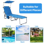 Outdoor Folding Chaise Lounge Portable Tanning Chair Sunbathing Beach Chair with Canopy Shade & Adjustable Backrest