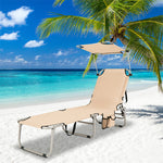 Outdoor Folding Chaise Lounge Portable Tanning Chair Sunbathing Beach Chair with Canopy Shade & Adjustable Backrest