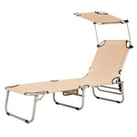 Outdoor Folding Chaise Lounge Portable Tanning Chair Sunbathing Beach Chair with Canopy Shade & Adjustable Backrest