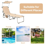 Outdoor Folding Chaise Lounge Portable Tanning Chair Sunbathing Beach Chair with Canopy Shade & Adjustable Backrest