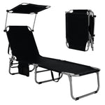 Outdoor Folding Chaise Lounge Portable Tanning Chair Sunbathing Beach Chair with Canopy Shade & Adjustable Backrest