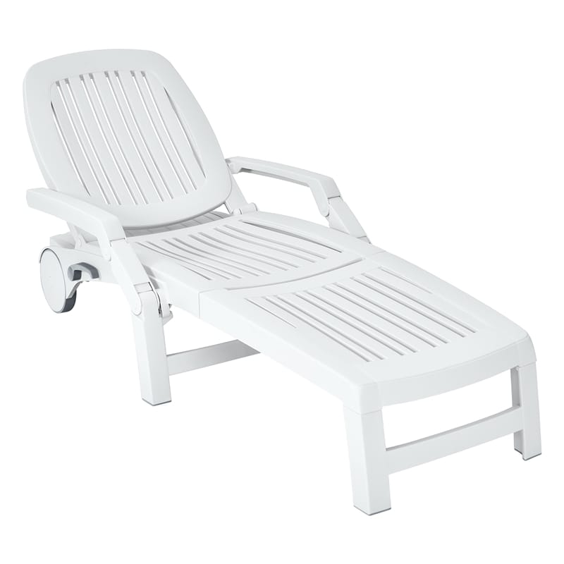 Folding Outdoor Chaise Lounge, Weatherproof Plastic Lounge Chair with 6-Position Adjustable Backrest & Wheels for Poolside, Patio, Beach