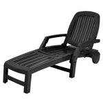 Folding Outdoor Chaise Lounge, Weatherproof Plastic Lounge Chair with 6-Position Adjustable Backrest & Wheels for Poolside, Patio, Beach