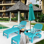 Folding Outdoor Chaise Lounge, Weatherproof Plastic Lounge Chair with 6-Position Adjustable Backrest & Wheels for Poolside, Patio, Beach