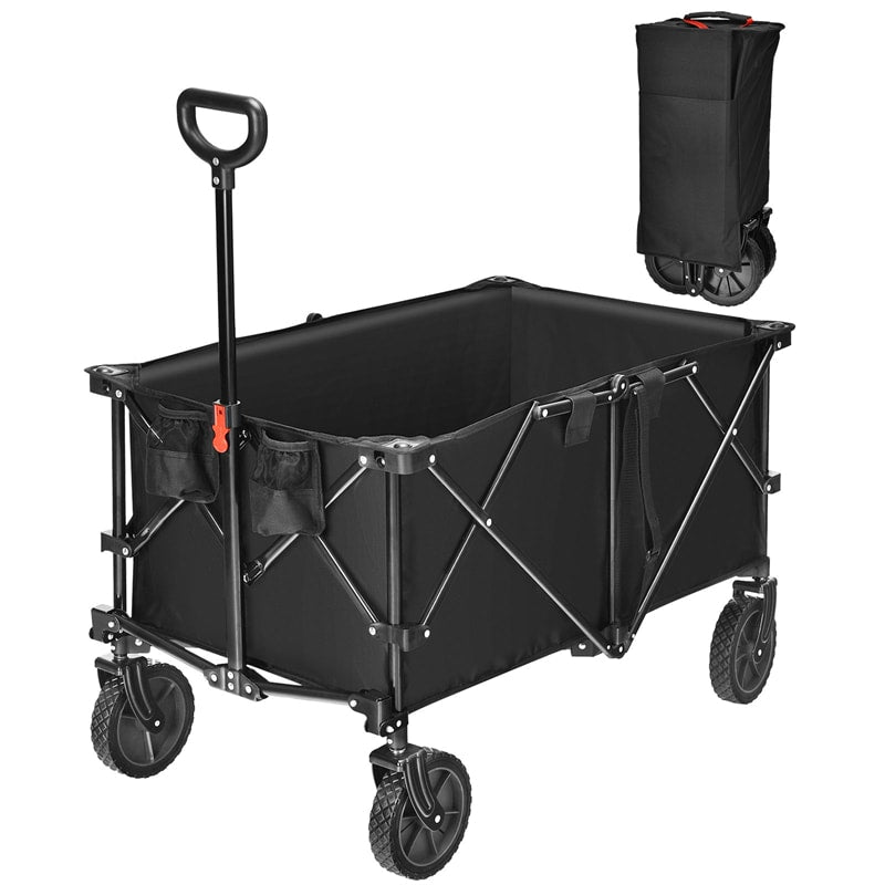 Collapsible Wagon Cart, Folding Utility Wagon with Universal Wheels, Adjustable Handle & Cover Bag for Garden, Shopping, Camping, Outdoor Use