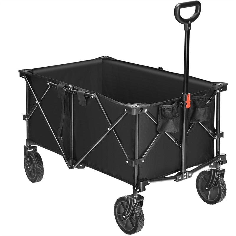 Collapsible Wagon Cart, Folding Utility Wagon with Universal Wheels, Adjustable Handle & Cover Bag for Garden, Shopping, Camping, Outdoor Use