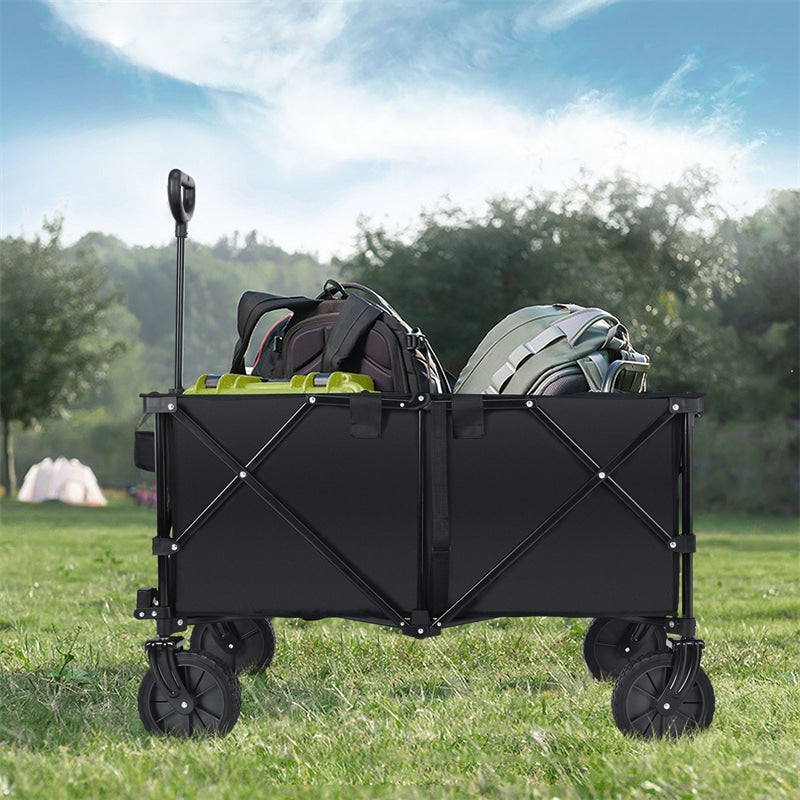 Collapsible Wagon Cart, Folding Utility Wagon with Universal Wheels, Adjustable Handle & Cover Bag for Garden, Shopping, Camping, Outdoor Use