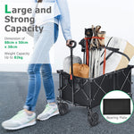 Collapsible Wagon Cart, Folding Utility Wagon with Universal Wheels, Adjustable Handle & Cover Bag for Garden, Shopping, Camping, Outdoor Use