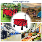 Collapsible Wagon Cart, Folding Utility Wagon with Universal Wheels, Adjustable Handle & Cover Bag for Garden, Shopping, Camping, Outdoor Use