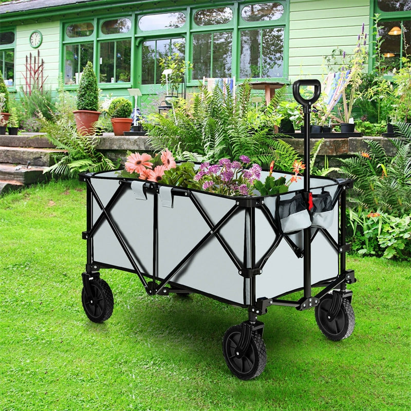 Collapsible Wagon Cart, Folding Utility Wagon with Universal Wheels, Adjustable Handle & Cover Bag for Garden, Shopping, Camping, Outdoor Use