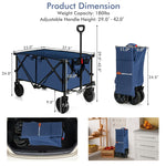 Collapsible Wagon Cart, Folding Utility Wagon with Universal Wheels, Adjustable Handle & Cover Bag for Garden, Shopping, Camping, Outdoor Use