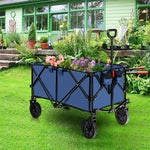 Collapsible Wagon Cart, Folding Utility Wagon with Universal Wheels, Adjustable Handle & Cover Bag for Garden, Shopping, Camping, Outdoor Use