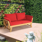 Outdoor Acacia Wood Convertible Sofa Daybed with Adjustable Armrests, Cushions & Pillows, Folding Patio Couch Sofa Bed for Porch Poolside