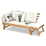 Outdoor Acacia Wood Convertible Sofa Daybed with Adjustable Armrests, Cushions & Pillows, Folding Patio Couch Sofa Bed for Porch Poolside