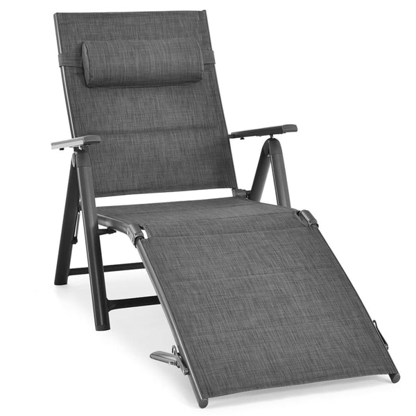 Outdoor Folding Chaise Lounge Chair Reclining Chair with 7 Adjustable Backrest Positions