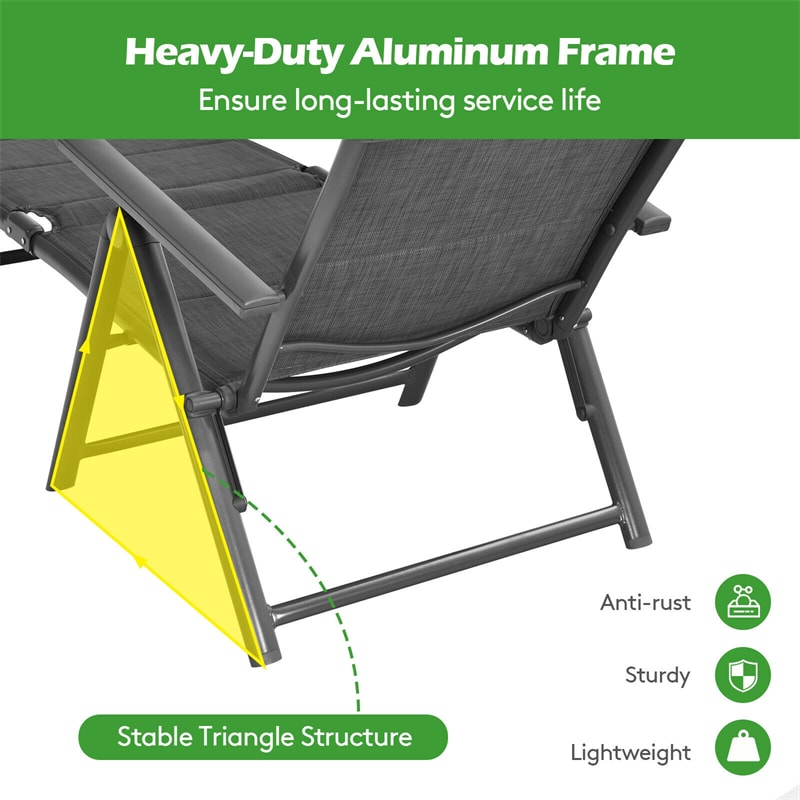 Outdoor Folding Chaise Lounge Chair Reclining Chair with 7 Adjustable Backrest Positions