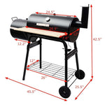 Outdoor Charcoal Grill BBQ Grill Barbecue Pit Backyard Offset Smoker Home Meat Cooker Smoker Grill with 2 Rolling Wheels & 2 Storage Shelves