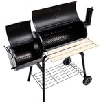 Outdoor Charcoal Grill BBQ Grill Barbecue Pit Backyard Offset Smoker Home Meat Cooker Smoker Grill with 2 Rolling Wheels & 2 Storage Shelves