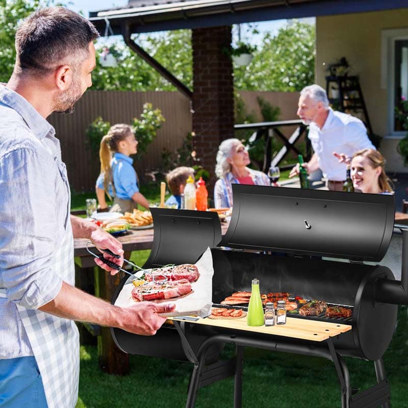 Outdoor Charcoal Grill BBQ Grill Barbecue Pit Backyard Offset Smoker Home Meat Cooker Smoker Grill with 2 Rolling Wheels & 2 Storage Shelves