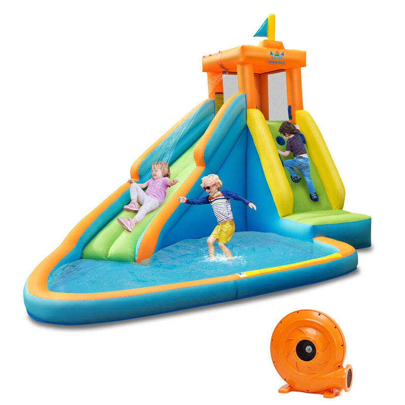 Inflatable Water Slide Giant Water Park Bouncy Castle for Kids Backyard Outdoor Indoor Fun with Splash Pool, Climbing Wall & 740W Blower