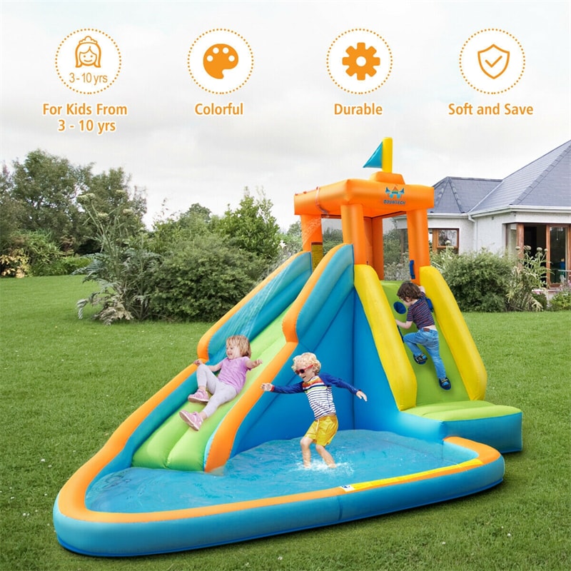 Inflatable Water Slide Kids Giant Bouncy Castle Water Park with Slide, Splash Pool & Climbing Wall for Indoor Outdoor Backyard Fun Party Gifts