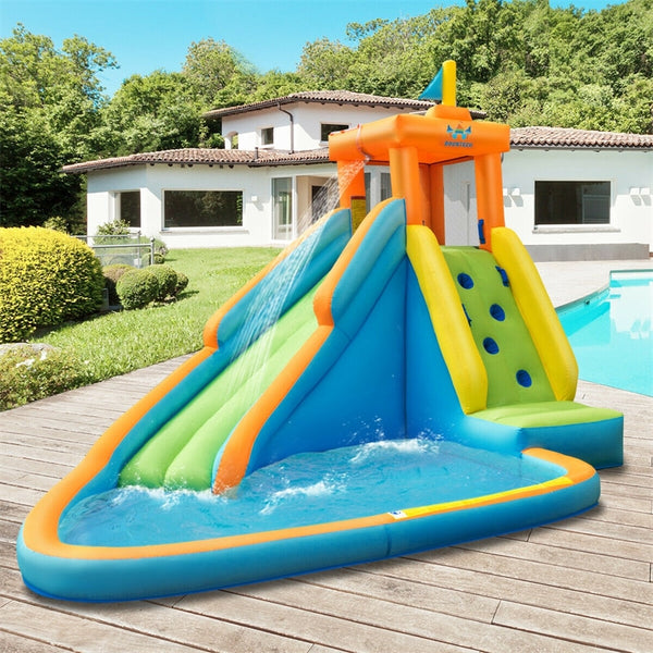 Inflatable Water Slide Kids Giant Bouncy Castle Water Park with Slide, Splash Pool & Climbing Wall for Indoor Outdoor Backyard Fun Party Gifts