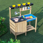 Kids Mud Kitchen Set Wooden Pretend Play Kitchen Toy with Kitchenware for Outdoor Indoor