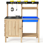 Kids Mud Kitchen Set Wooden Pretend Play Kitchen Toy with Kitchenware for Outdoor Indoor