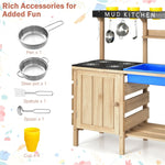 Kids Mud Kitchen Set Wooden Pretend Play Kitchen Toy with Kitchenware for Outdoor Indoor