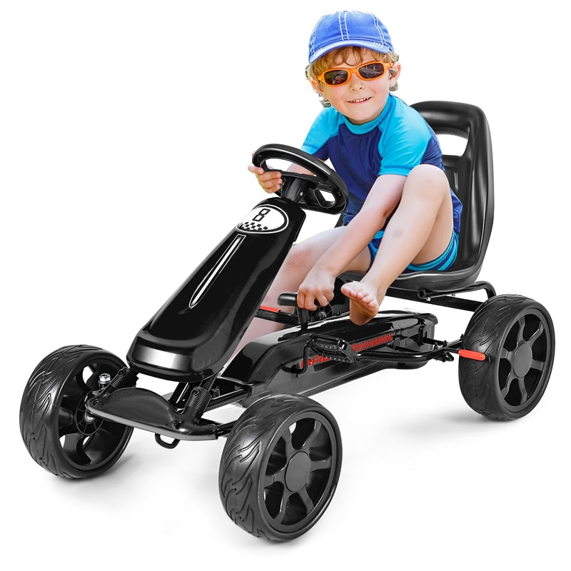 Kids Pedal Go Kart 4-Wheel Pedal-Powered Ride On Car with 2-Position Adjustable Seat