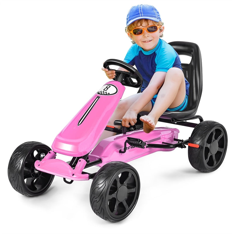 Kids Pedal Go Kart 4-Wheel Pedal-Powered Ride On Car with 2-Position Adjustable Seat